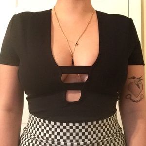 SILENCE + NOISE black deep v cutout top